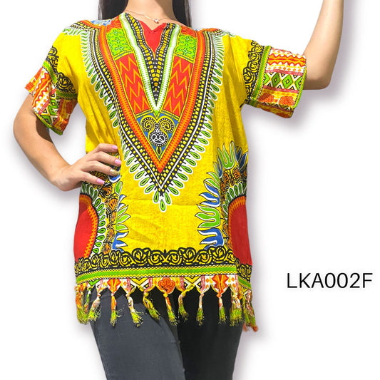 Blusa de Dama Afrocaribeño Amarillo con Flecos