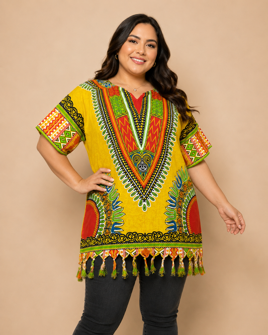 Women's Afro-Caribbean Yellow Fringe Blouse