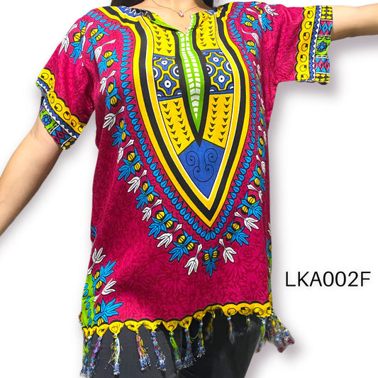 Blusa de Dama Afrocaribeño Fucsia con Flecos