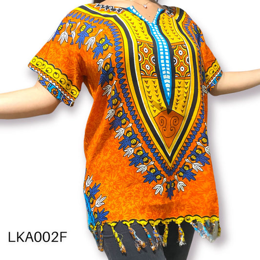 Blusa de Dama Afrocaribeña Naranja con Flecos
