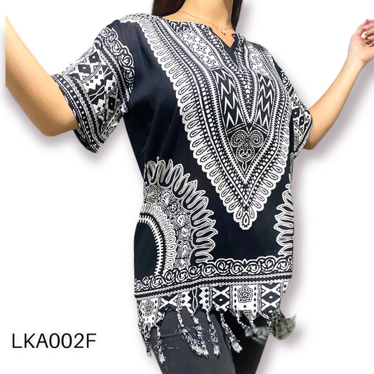 Blusa de Dama Afrocaribeño Negro con Flecos