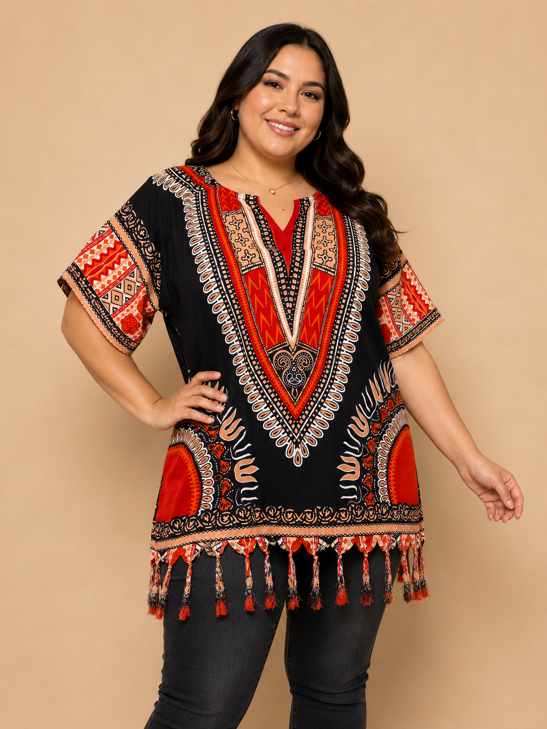 Black Afro-Caribbean Women's Blouse with Fringes