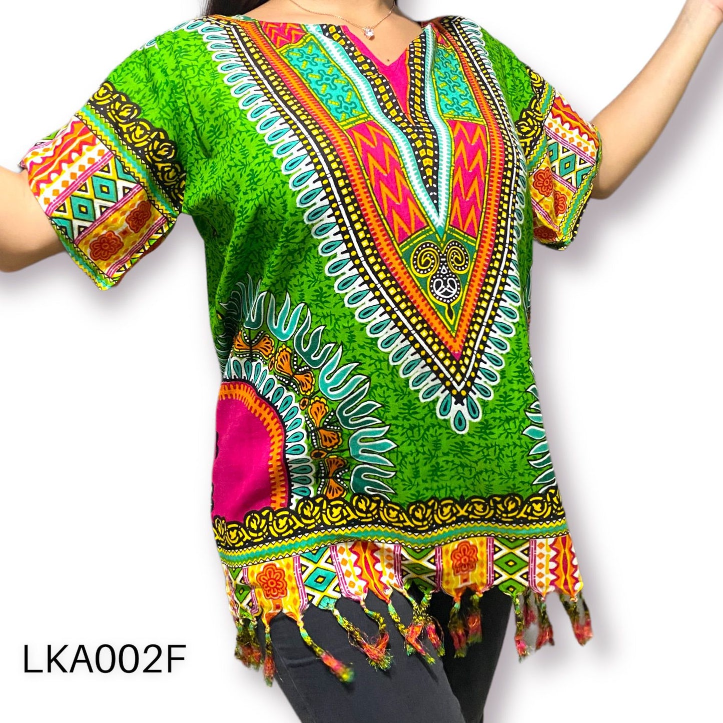 Blusa de Dama Afrocaribeño Verde con Flecos