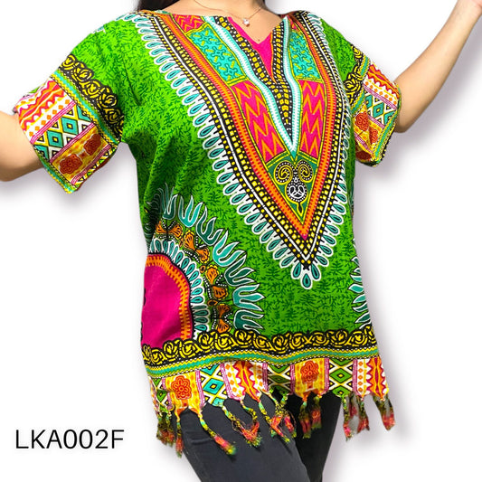 Blusa de Dama Afrocaribeño Verde con Flecos