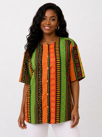 Afro-Caribbean Women's Blouse with buttons