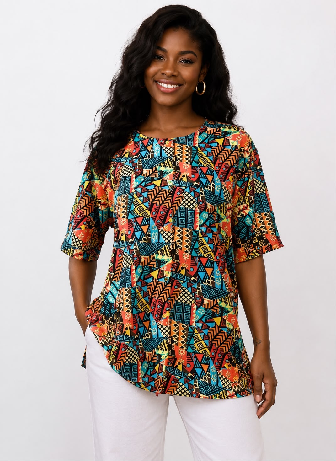 Afro-Caribbean Women's Blouse with buttons