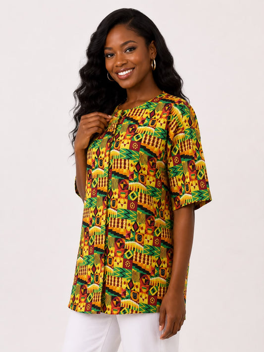 Blusa Afrocaribeña de Dama con botones