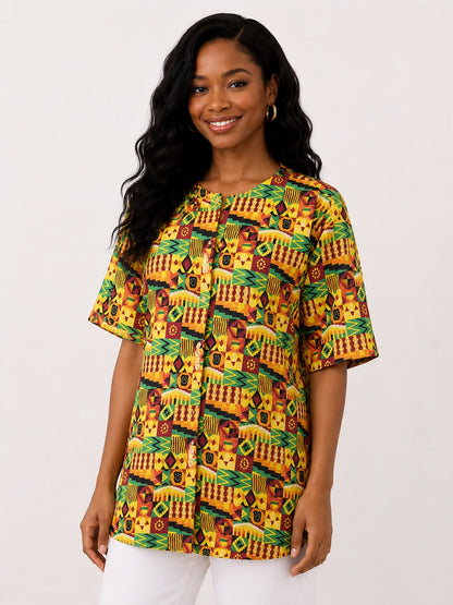 Blusa Afrocaribeña de Dama con botones