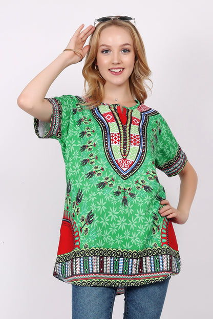 Blusa Afrocaribeña de Dama Estampado Verde