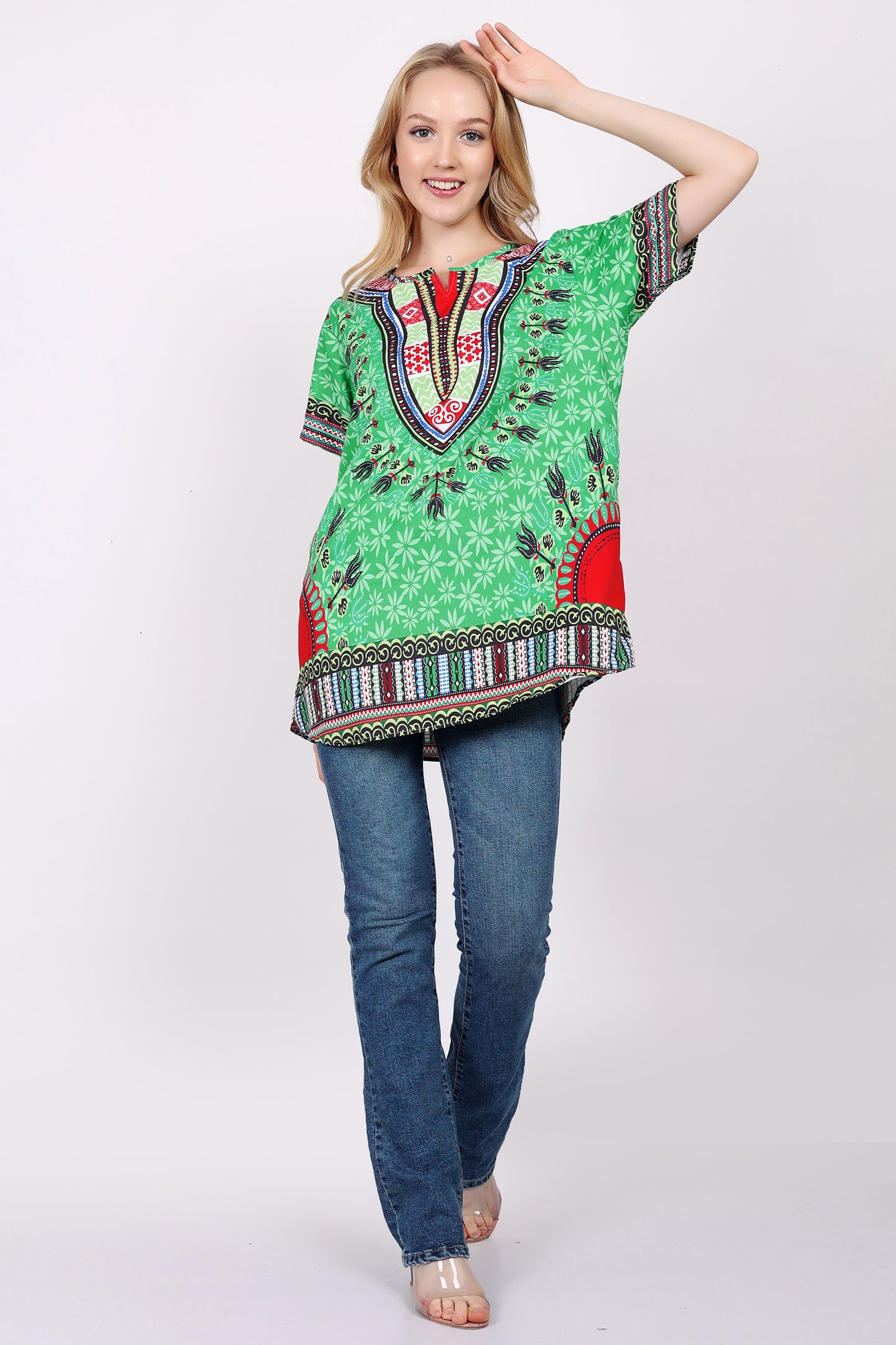 Blusa Afrocaribeña de Dama Estampado Verde