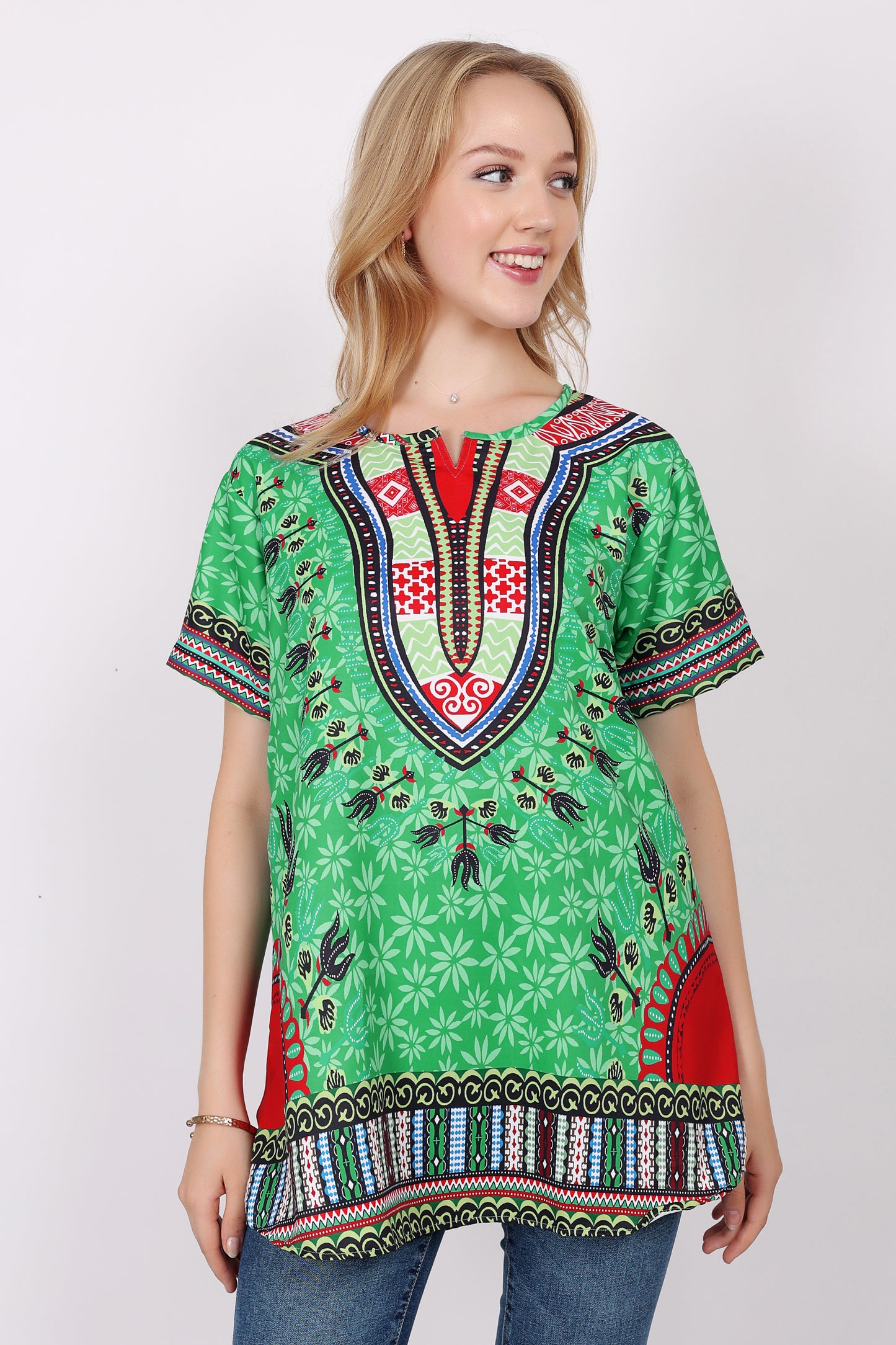 Blusa Afrocaribeña de Dama Estampado Verde