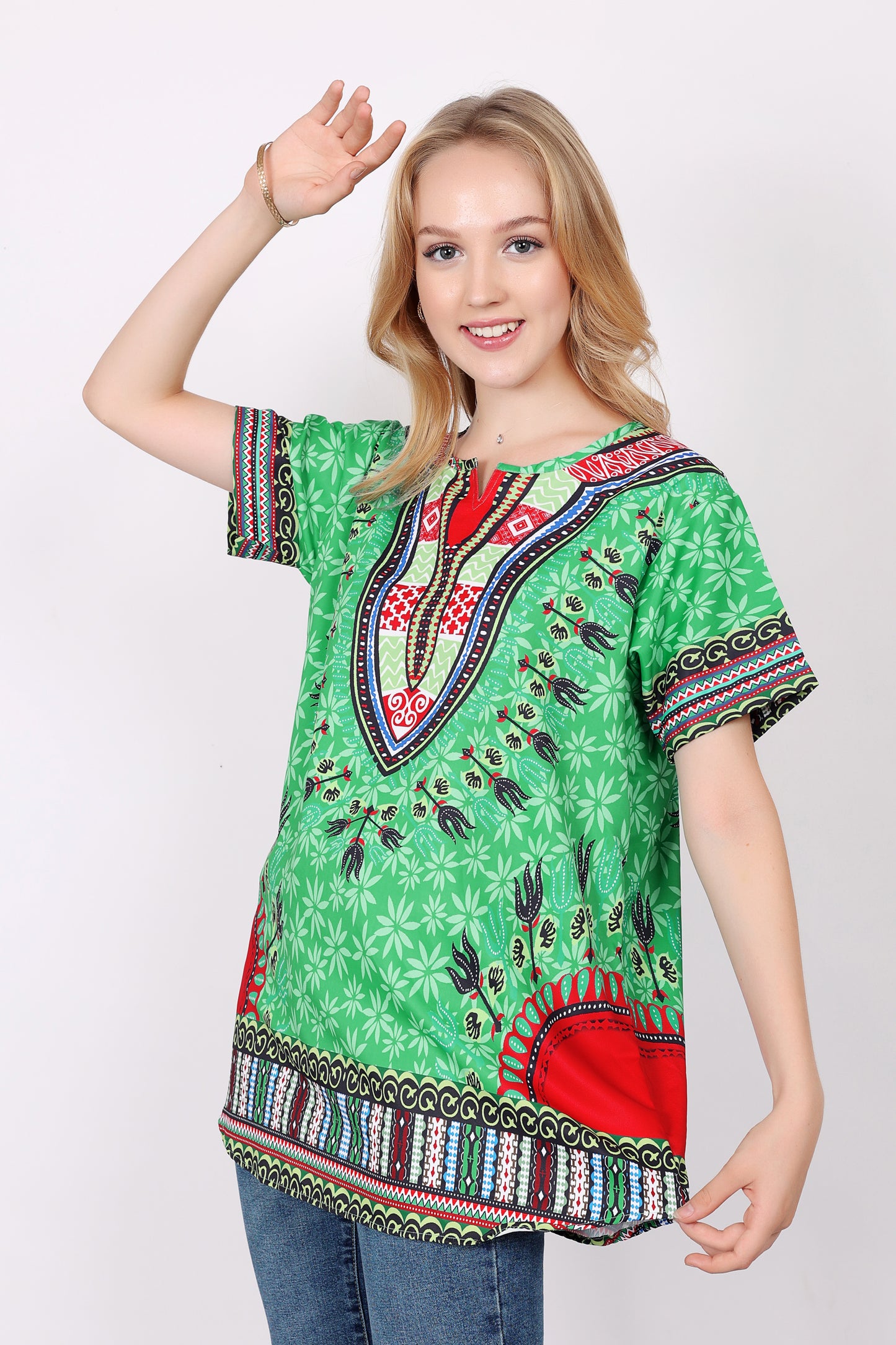 Blusa Afrocaribeña de Dama Estampado Verde
