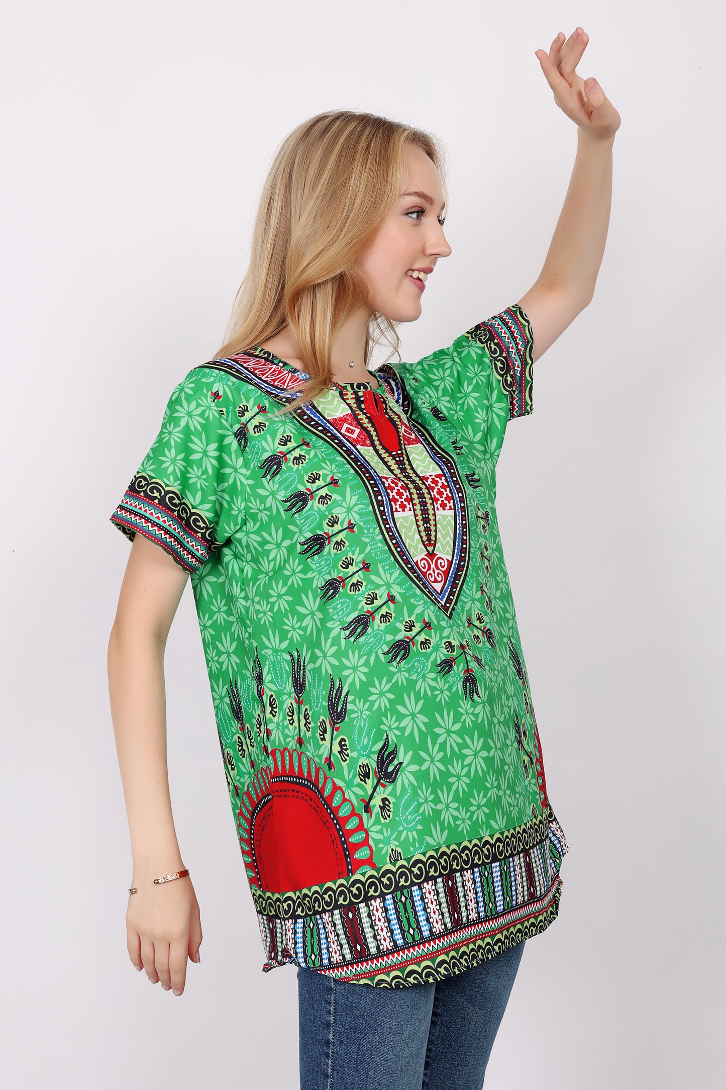 Blusa Afrocaribeña de Dama Estampado Verde