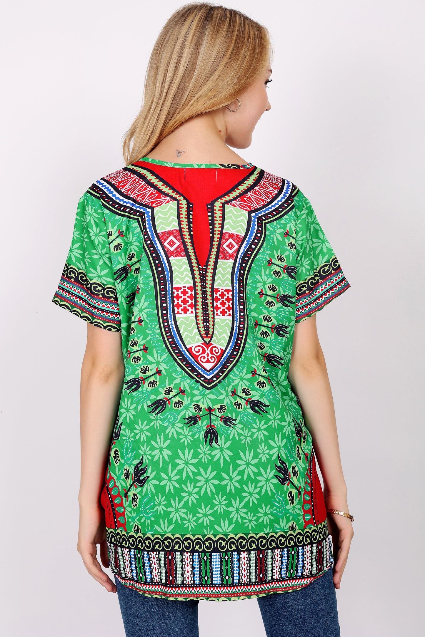 Blusa Afrocaribeña de Dama Estampado Verde