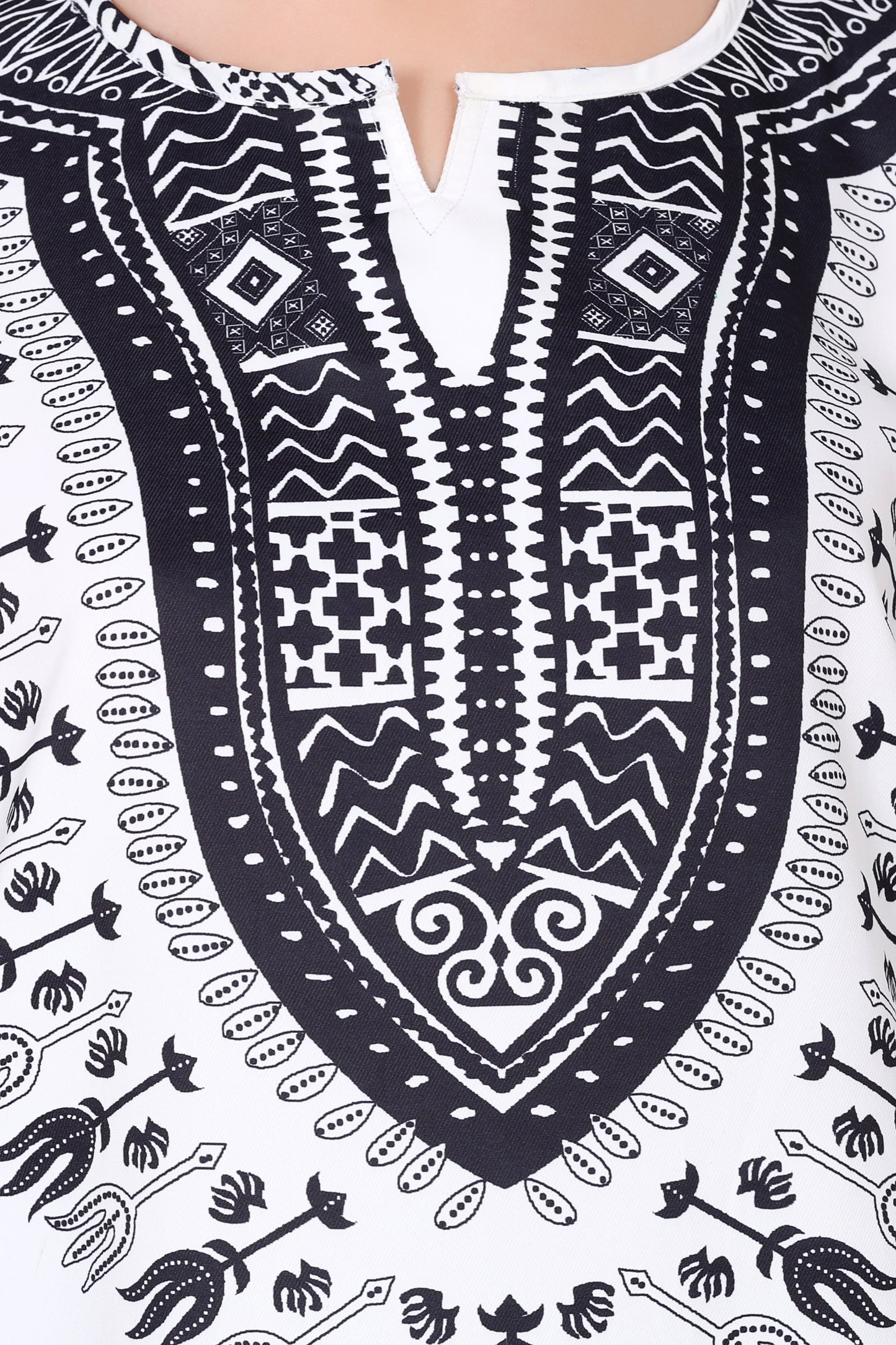 Blusa Afrocaribeña de Dama Estampado Blanco con Negro
