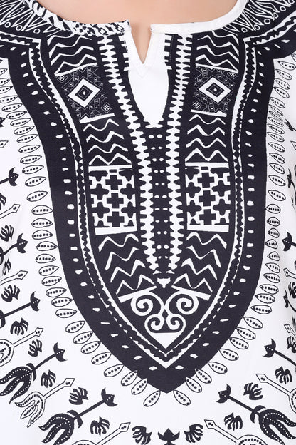 Blusa Afrocaribeña de Dama Estampado Blanco con Negro