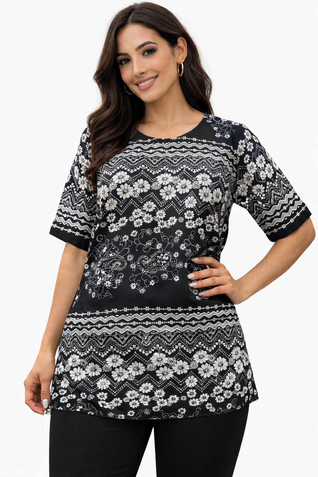 Blusa Negra Estampado Floral