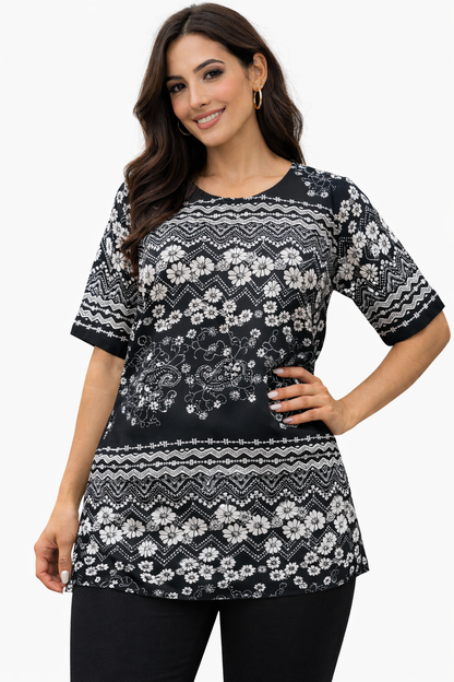 Blusa Negra Estampado Floral
