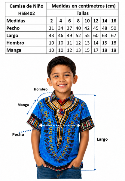Camisa de Niño de Botones con Estampado Afrocaribeño Naranja