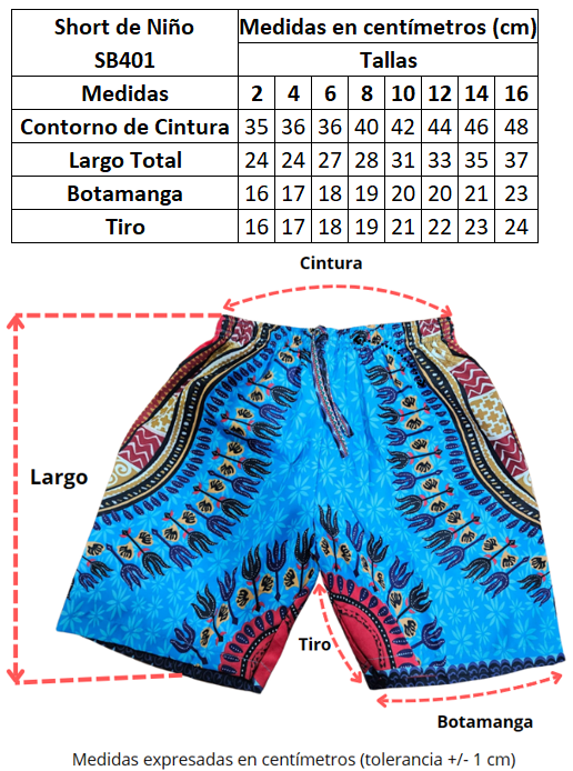 Short Afrocaribeño de Niños Unisex Estampado Blanco con Negro