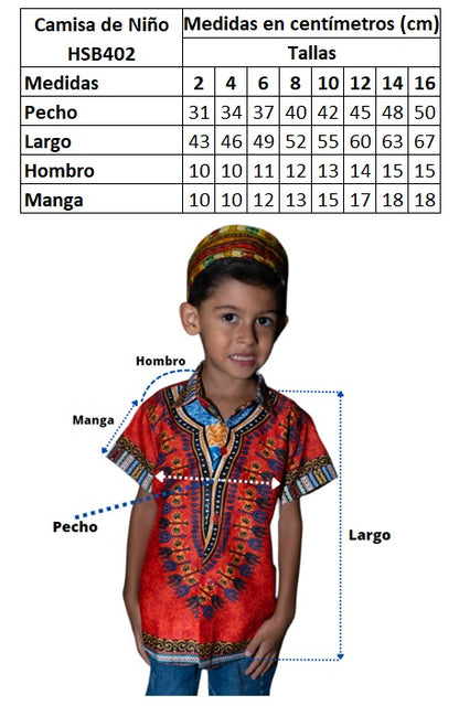 Camisa de Niño de Botones con Estampado Afrocaribeño Rojo