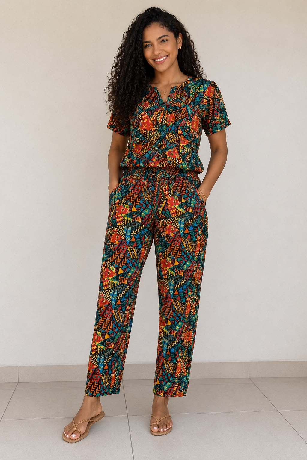 Pantalón De Dama Estampado Afrocaribeño Multicolor