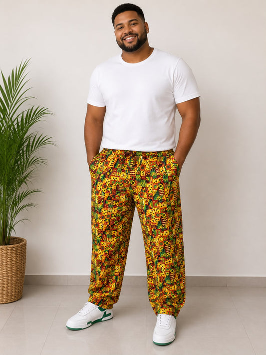 Pantalón De Hombre Estampado Afrocaribeño Amarillo