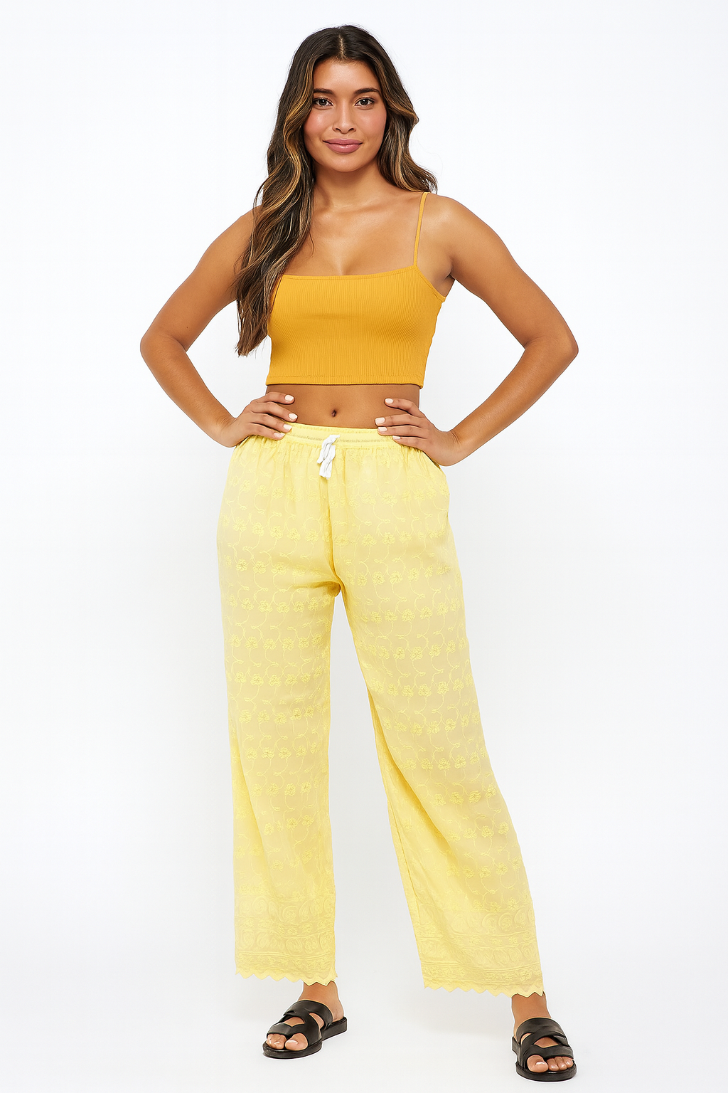 Pantalón de Dama Amarillo Estilo Palazzo