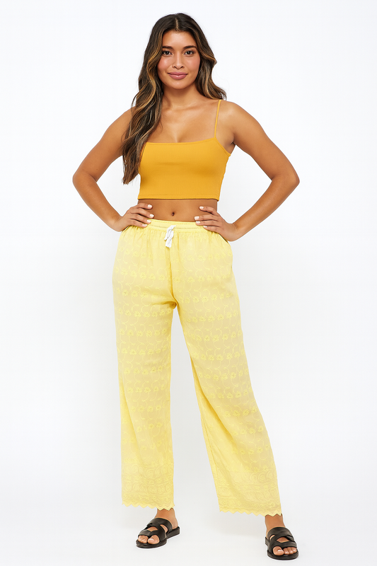 Pantalón de Dama Amarillo Estilo Palazzo