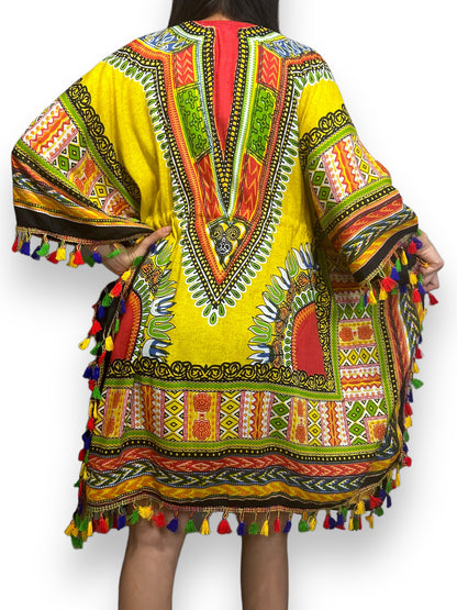 Vestido de Dama Estampado Amarillo Afrocaribeño