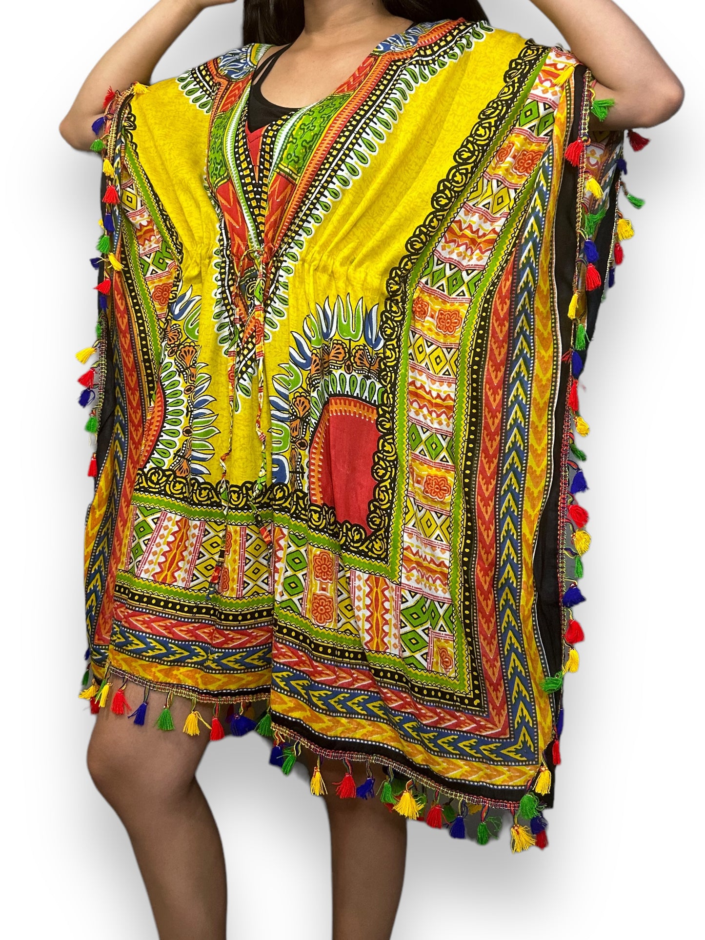 Vestido de Dama Estampado Amarillo Afrocaribeño