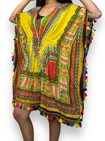 Vestido de Dama Estampado Amarillo Afrocaribeño