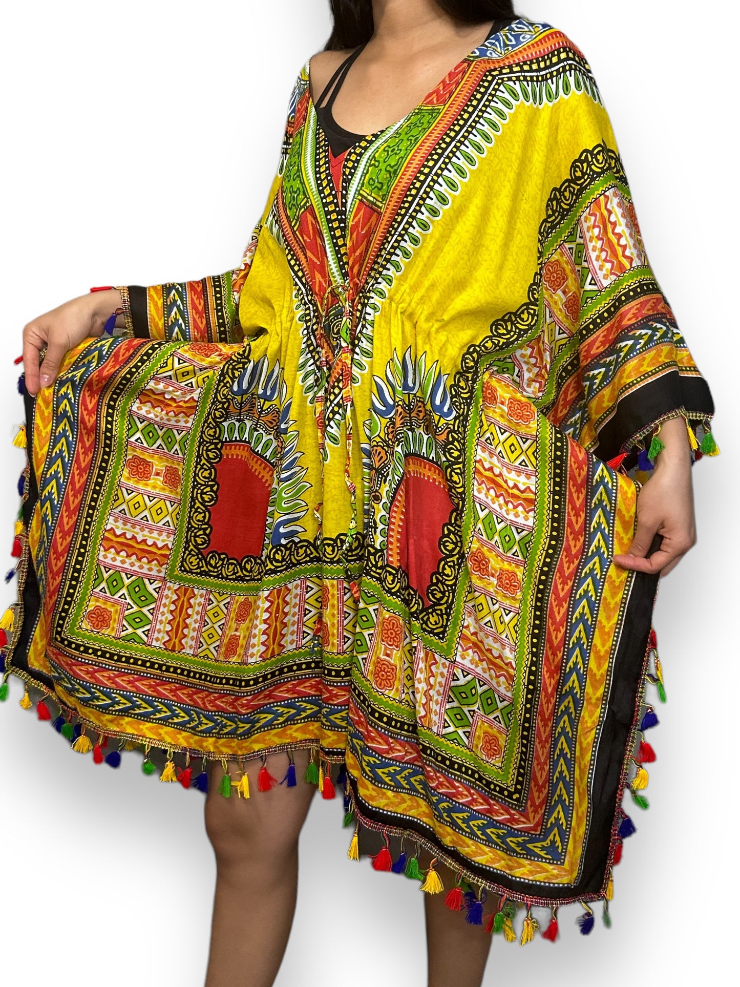 Vestido de Dama Estampado Amarillo Afrocaribeño