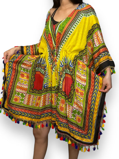 Vestido de Dama Estampado Amarillo Afrocaribeño