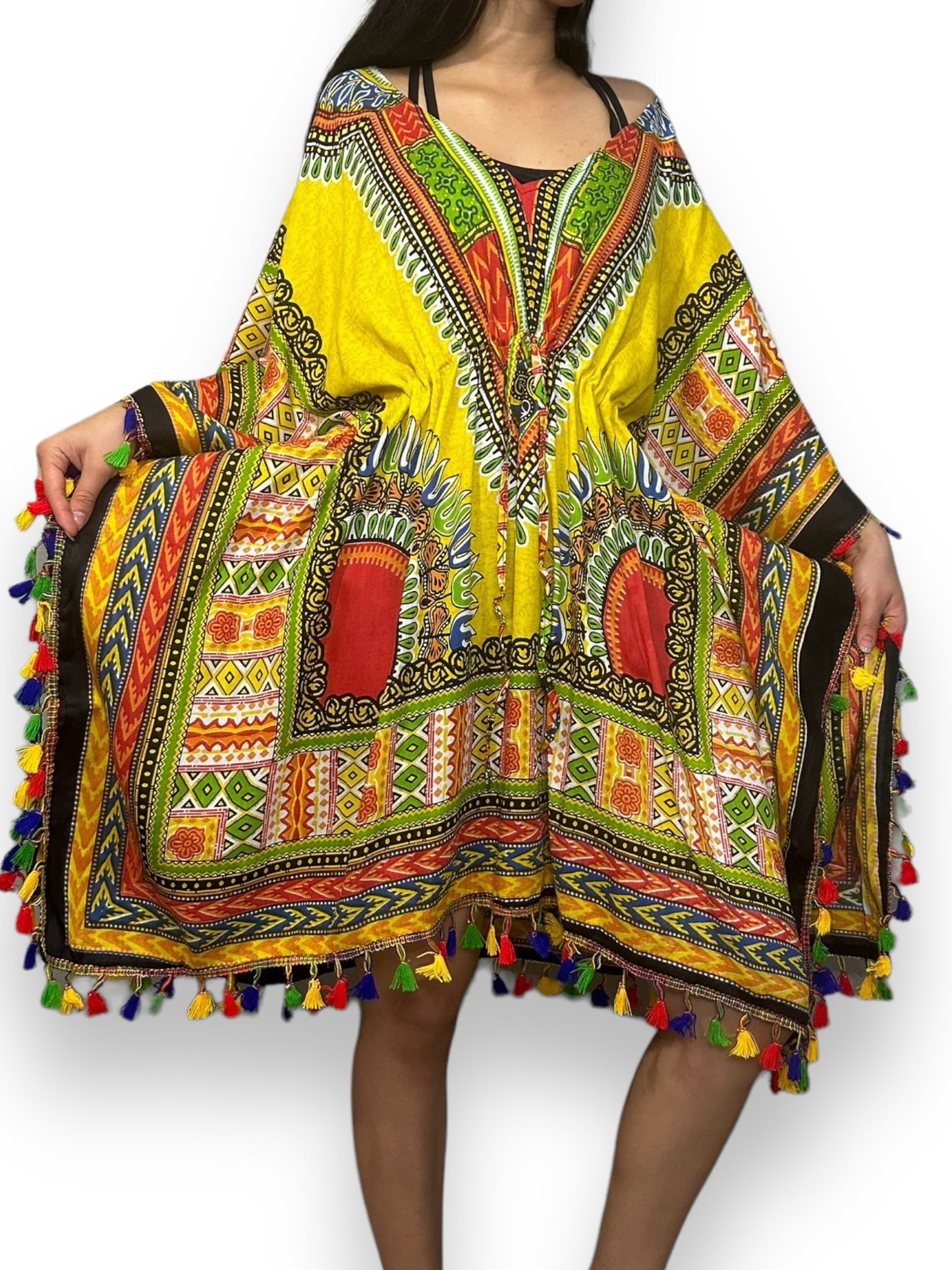 Vestido de Dama Estampado Amarillo Afrocaribeño