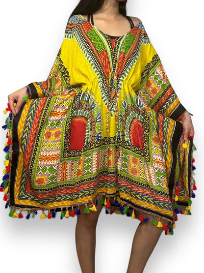 Vestido de Dama Estampado Amarillo Afrocaribeño