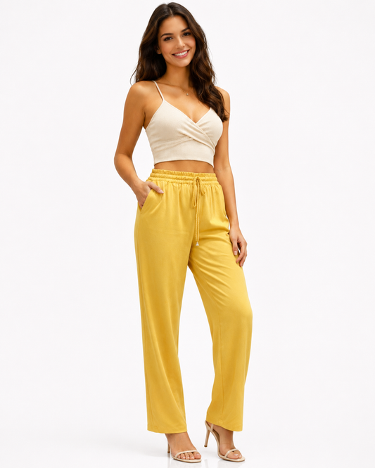Pantalón Corte Recto Mostaza