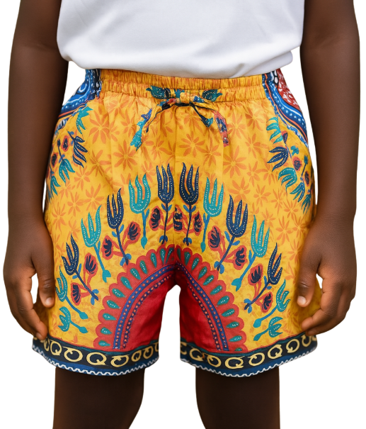 Short Afrocaribeño de Niño o Niña (Unisex) Estampado Amarillo