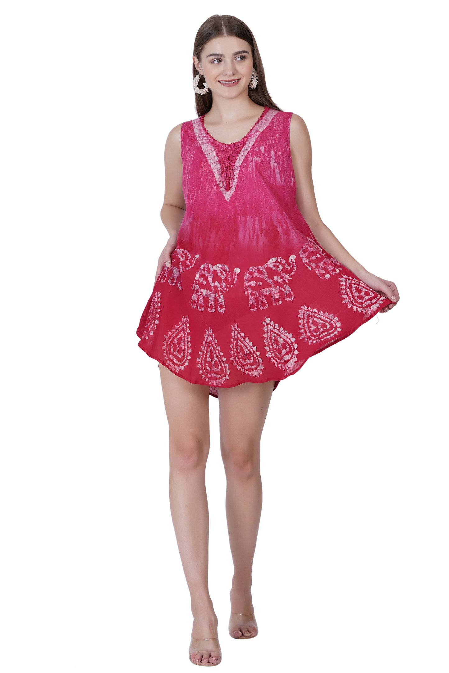 Top Blusa de Dama Fucsia Estampado sin Mangas