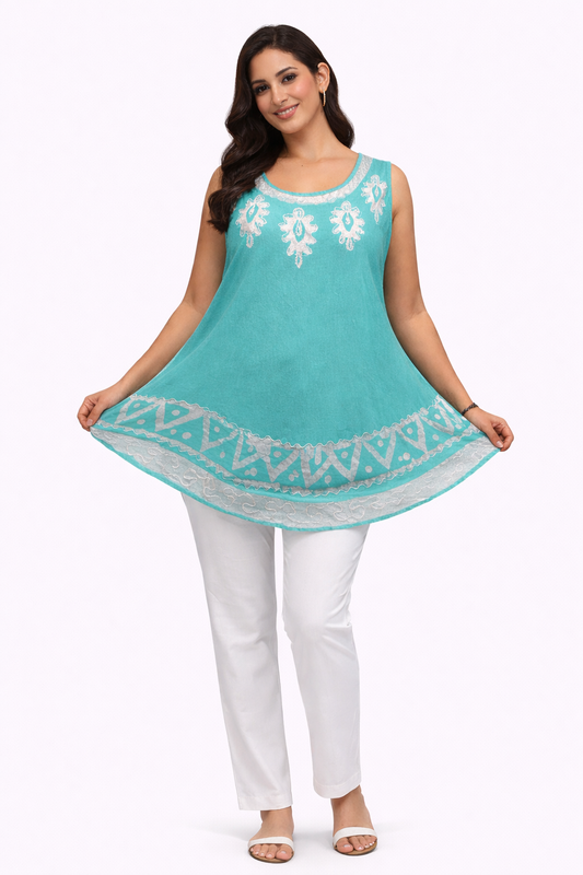 Blusa de Dama Turquesa sin Mangas