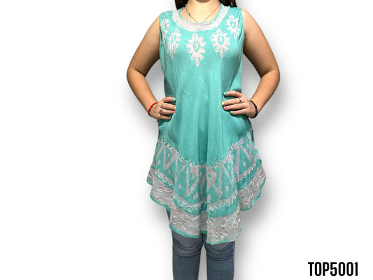 Top de Dama Azul Turquesa sin Mangas