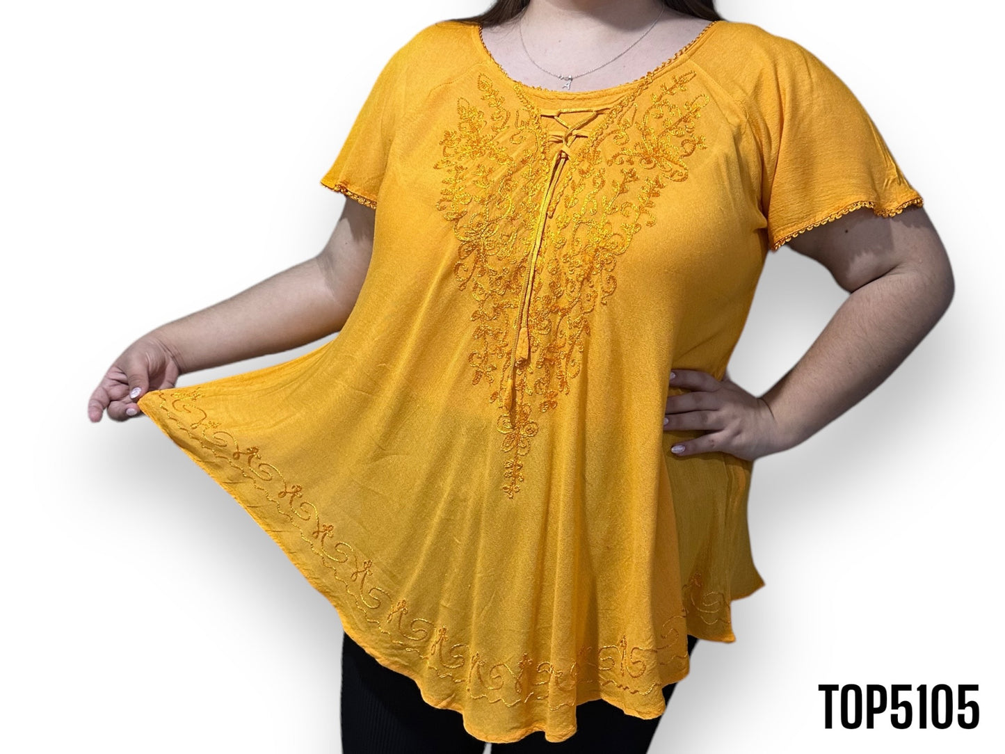 Top Blusa de Dama Naranja con Mangas