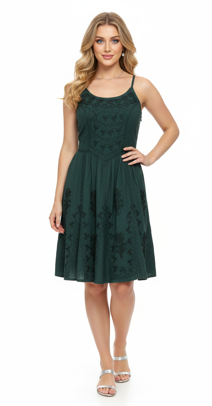 Vestido Verde con Bordados