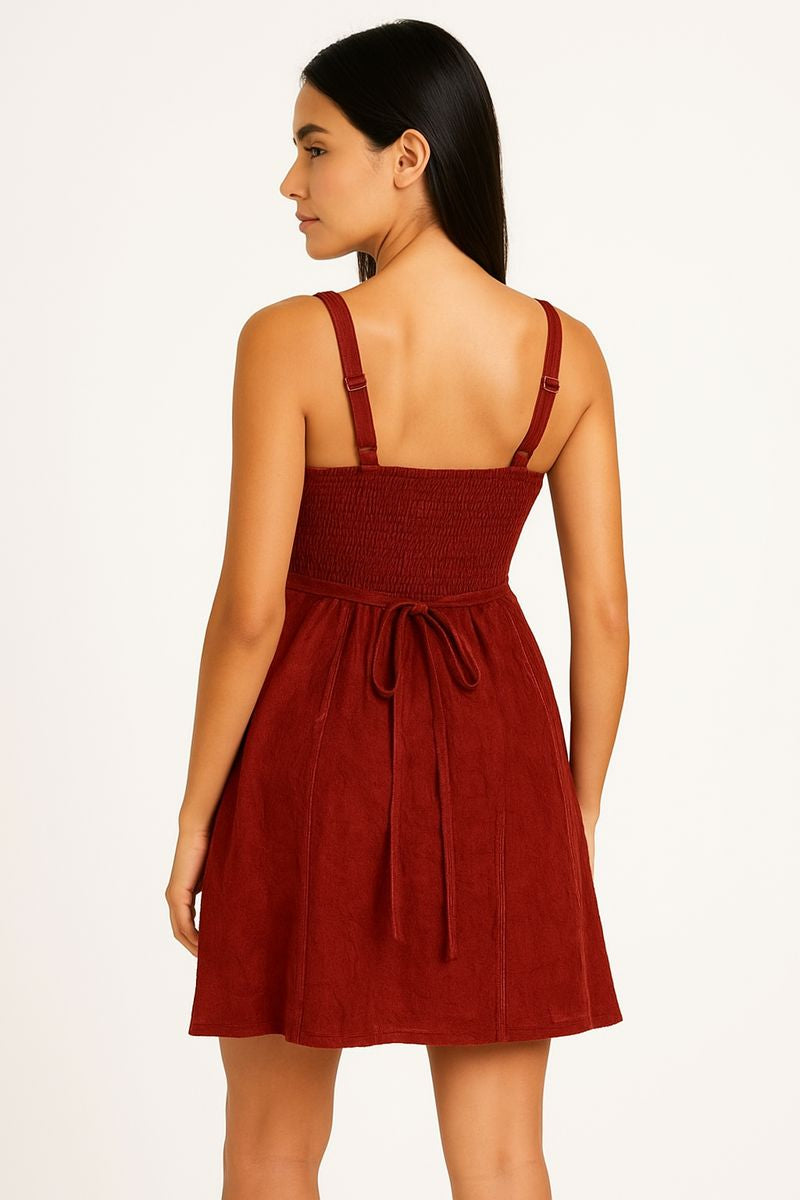 Bohemian Wine Dress with Back Tie