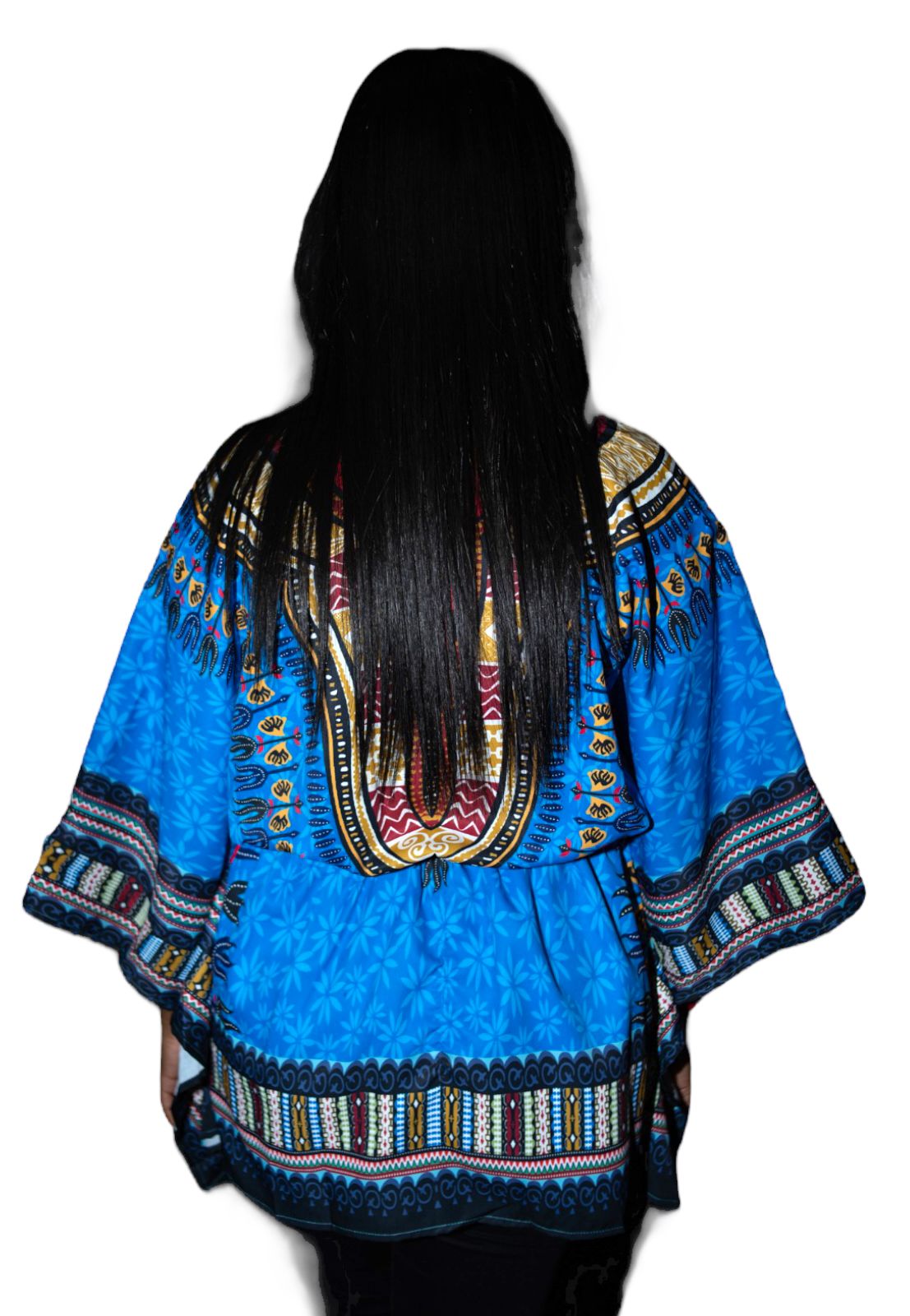 Top Blusa de Dama con Estampado Afrocaribeño Azul