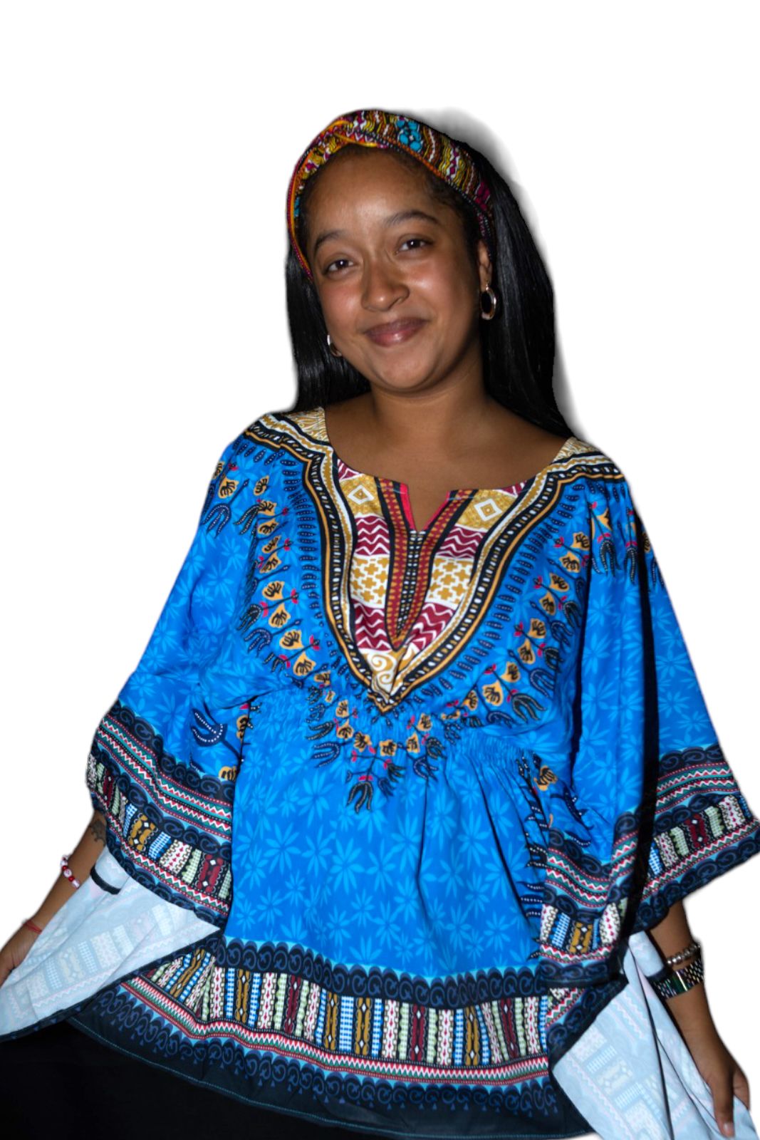 Top Blusa de Dama con Estampado Afrocaribeño Azul