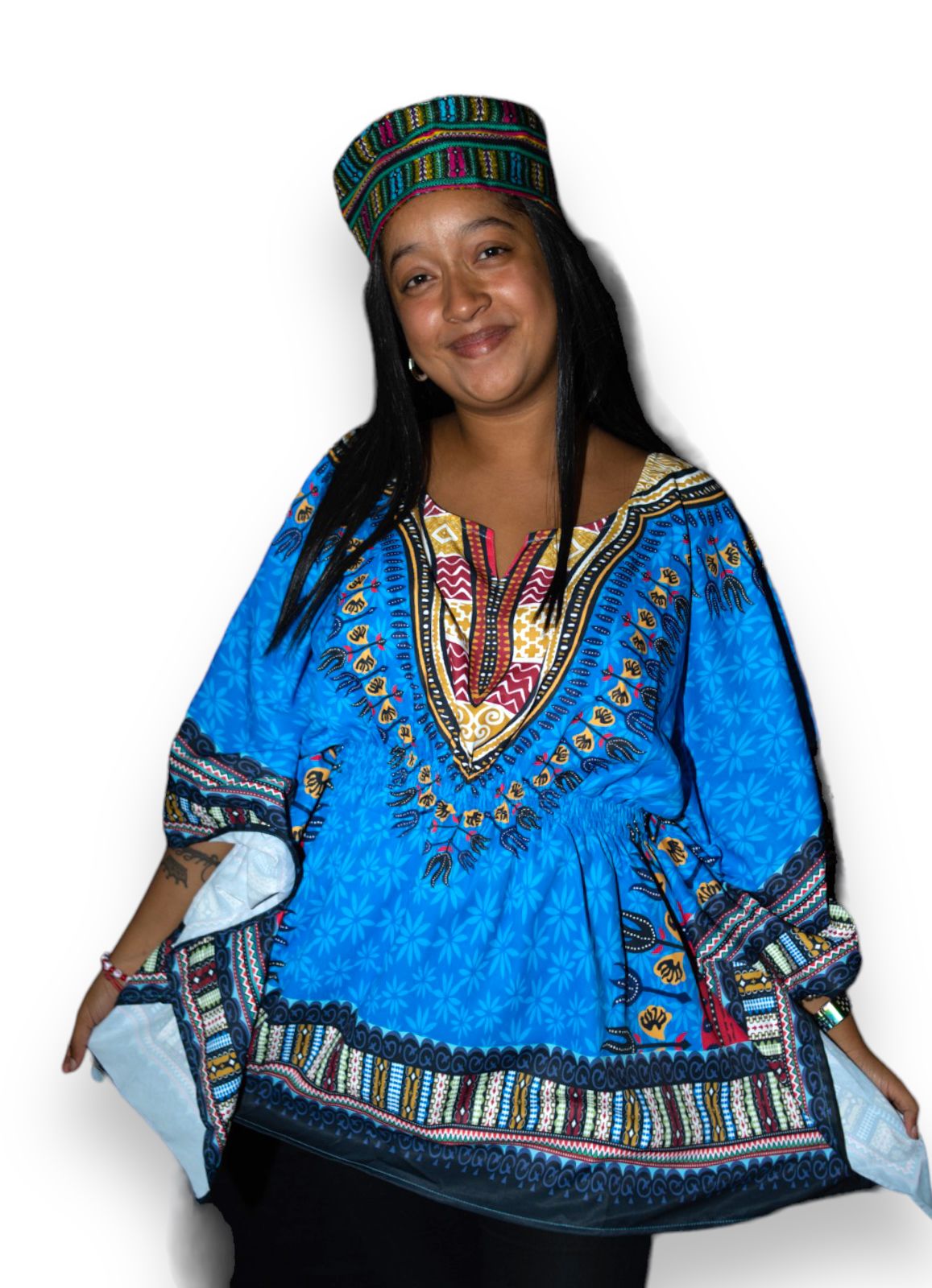 Top Blusa de Dama con Estampado Afrocaribeño Azul