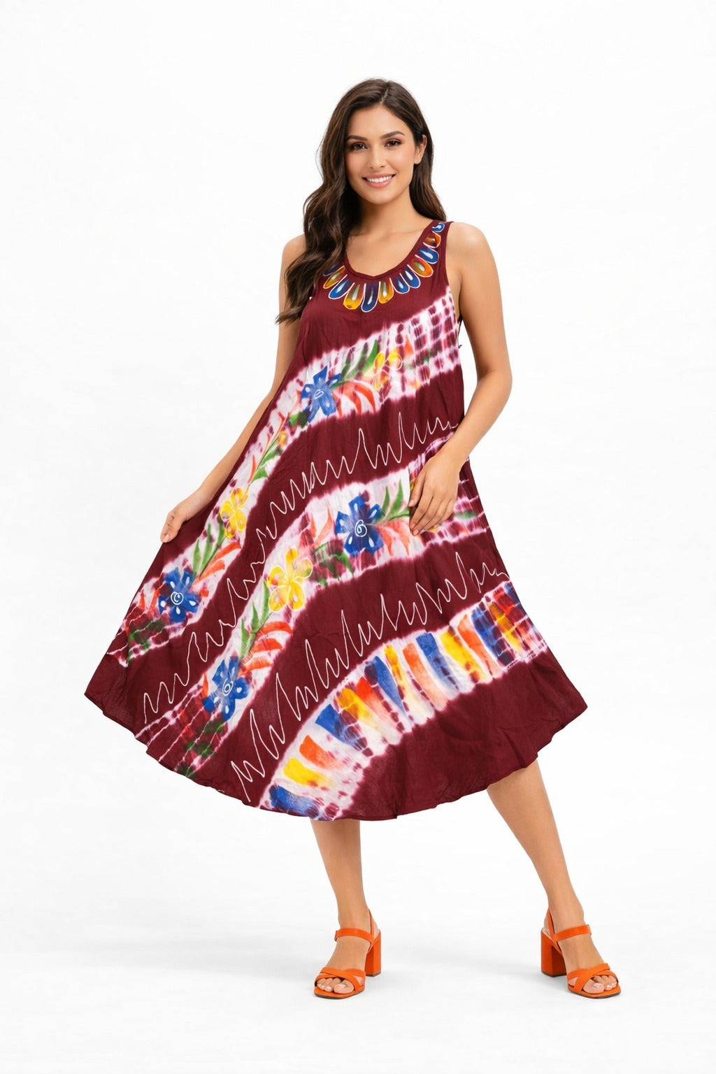 Vibrant Wine Red Floral Tie-Dye Naira Dress