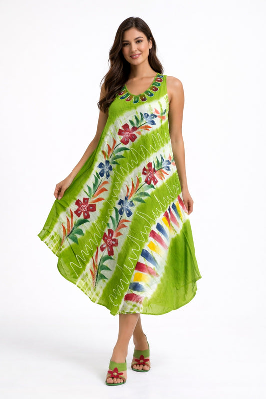 Vibrant Floral Tie-Dye Green Naira Dress