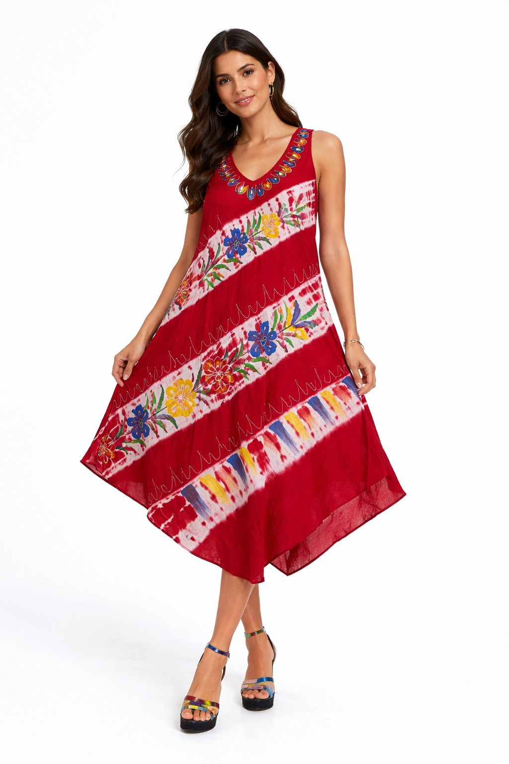 Vibrant Red Floral Tie-Dye Naira Dress